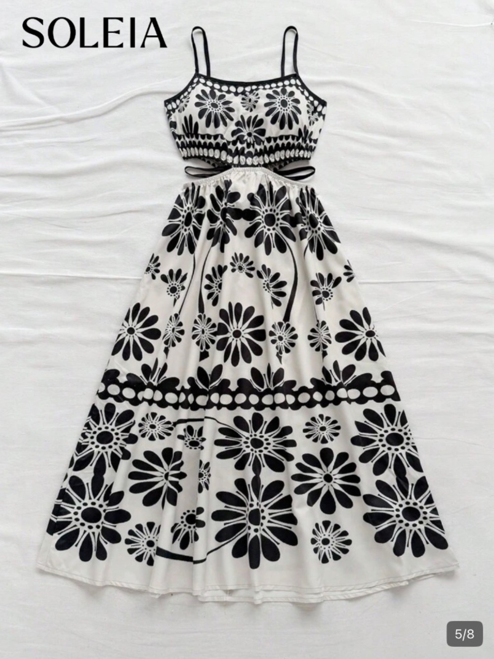 Soleia Black and White Midi Sundress with Cutout Waist Size XL